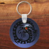 SNAKE DRAGON, zwart, rood ruby, blauwe topaz Sleutelhanger (Voorkant)