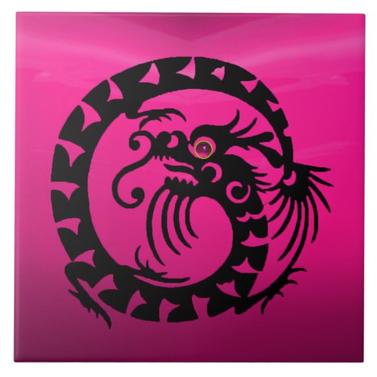 SNAKE DRAGON, zwart, roze Fuchsia Paarse Amethyst Tegeltje (Voorkant)
