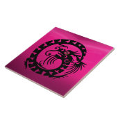 SNAKE DRAGON, zwart, roze Fuchsia Paarse Amethyst Tegeltje (Zijkant)