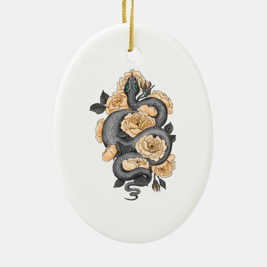 Snake en gele rozen keramisch ornament (Achterkant)