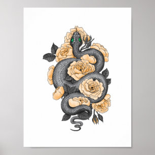 Snake en gele rozen poster