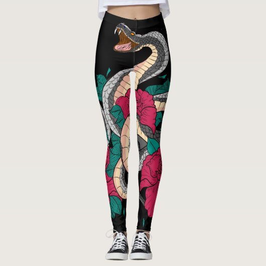 Snake en Red Rose Leggings (Voorkant)