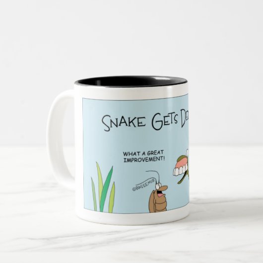 Snake Gets Dentures Tweekleurige Koffiemok (Voorkant links)
