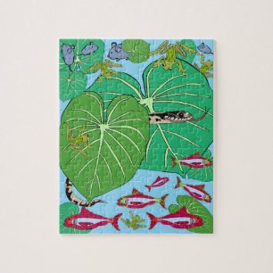 Snake@Green Leaf Print puzzel puzzel