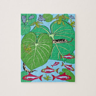 Snake@Green Leaf Print puzzel puzzel