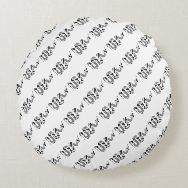 Snake Grey en Light Grey Silhouette Rond Kussen (Voorkant)
