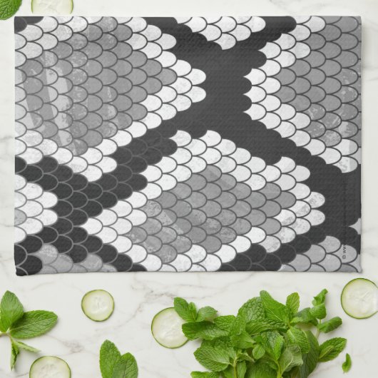 Snake Grey, White en Black Print Theedoek (Gevouwen)