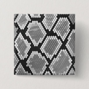 Snake Grey, White en Black Print Vierkante Button 5,1 Cm