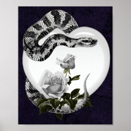 Snake Heart Gothic Valentijnse White Rose Poster