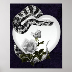 Snake Heart Gothic Valentijnse White Rose Poster