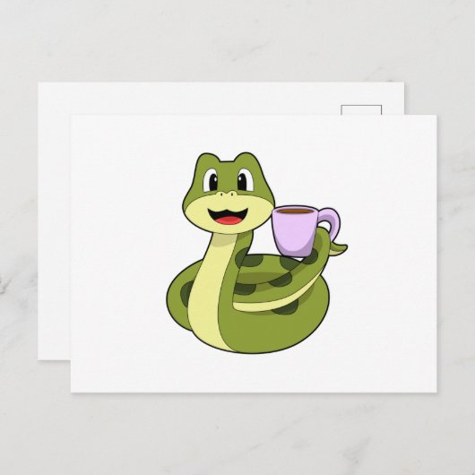 Snake met beker koffie briefkaart (Voorkant / Achterkant)