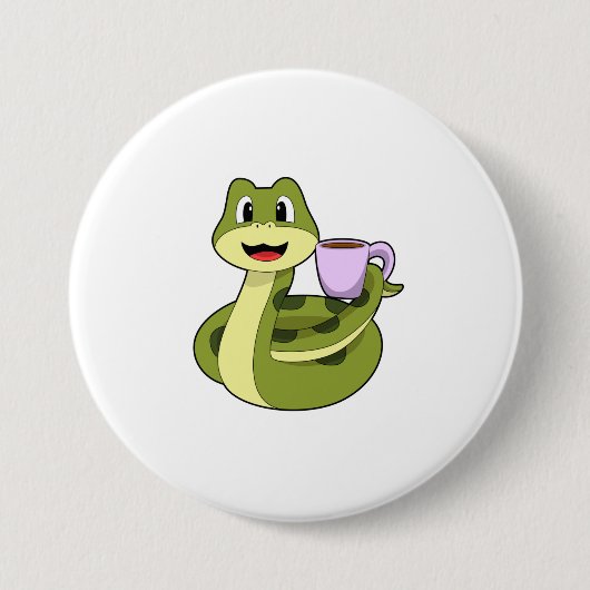 Snake met beker koffie ronde button 7,6 cm (Voorkant)