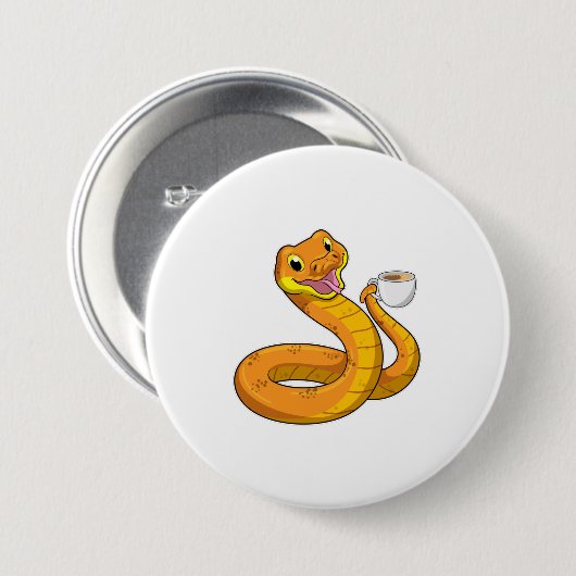 Snake met beker koffie ronde button 7,6 cm (Voorkant /achterkant)