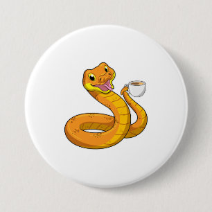 Snake met beker koffie ronde button 7,6 cm