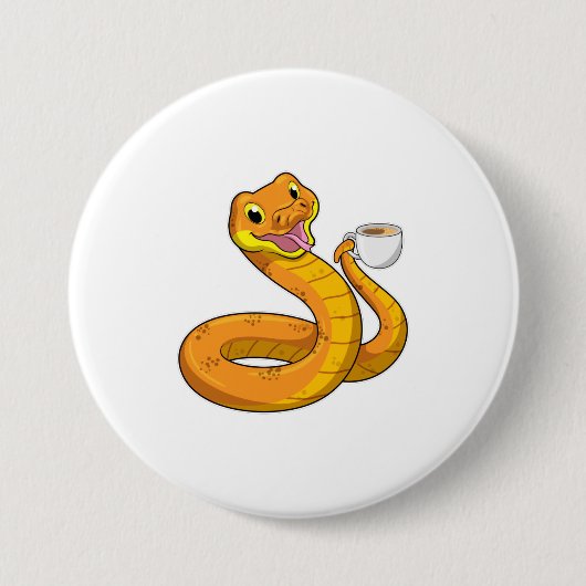 Snake met beker koffie ronde button 7,6 cm (Voorkant)