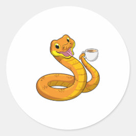Snake met beker koffie ronde sticker