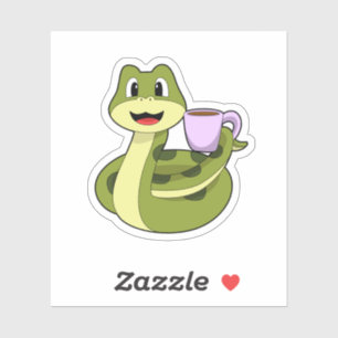 Snake met beker koffie sticker