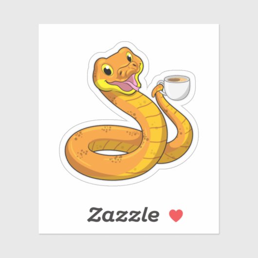 Snake met beker koffie sticker (Vel)