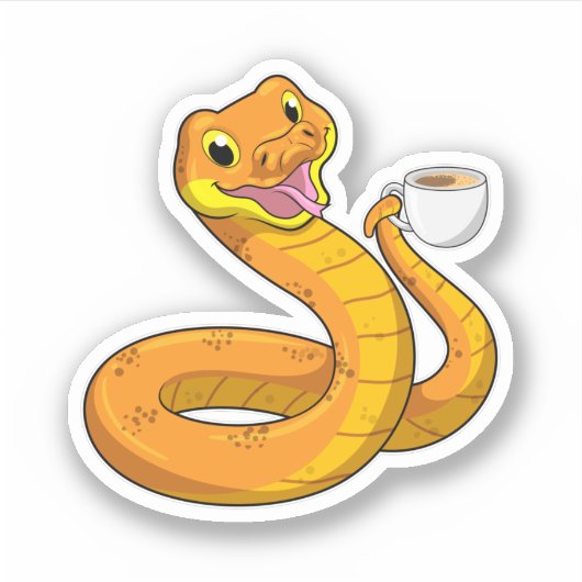 Snake met beker koffie sticker (Voorkant)