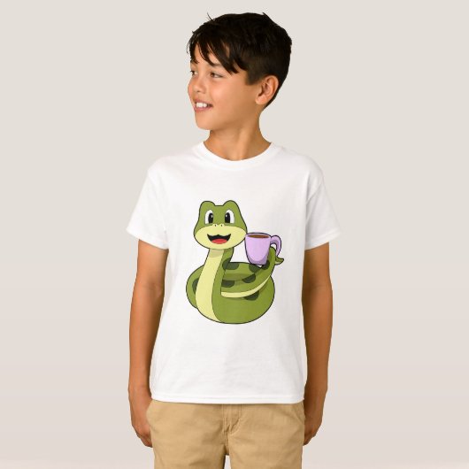 Snake met beker koffie t-shirt (Voorkant volledig)