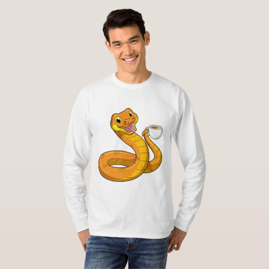 Snake met beker koffie t-shirt (Voorkant volledig)