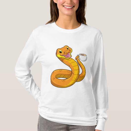 Snake met beker koffie t-shirt (Voorkant)