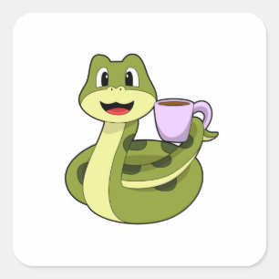 Snake met beker koffie vierkante sticker