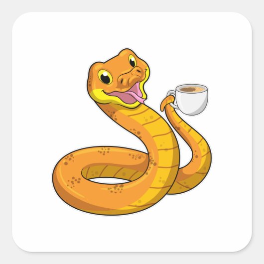 Snake met beker koffie vierkante sticker (Voorkant)
