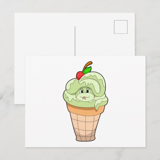 Snake met ijscrème en Cherry Briefkaart (Voorkant / Achterkant)