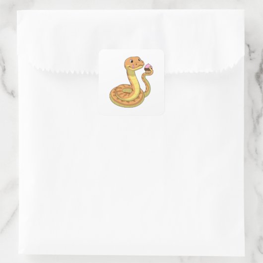 Snake met Muffin Vierkante Sticker (Tas)