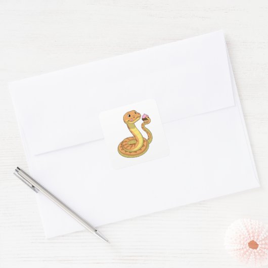 Snake met Muffin Vierkante Sticker (Envelop)