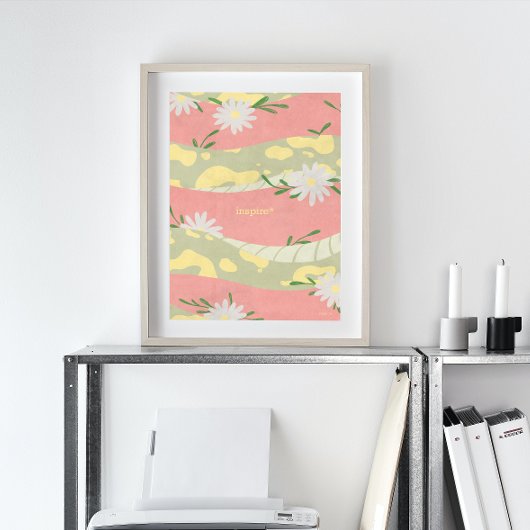 Snake met witte bloemen minimalistisch plat Poster