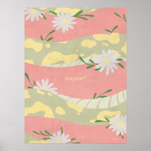 Snake met witte bloemen minimalistisch plat Poster (Voorkant)