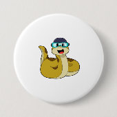 Snake met zwembril ronde button 7,6 cm (Voorkant)