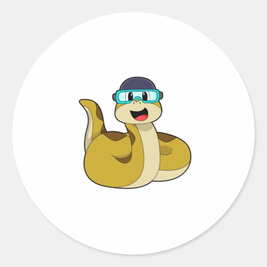 Snake met zwembril ronde sticker (Voorkant)