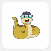 Snake met zwembril vierkante sticker (Voorkant)