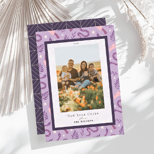 Snake & Mushroom Paarse 2 Foto Chinees Nieuwjaar Feestdagenkaart