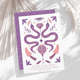 Snake & Mushroom White Foto Chinees Nieuwjaar Feestdagenkaart