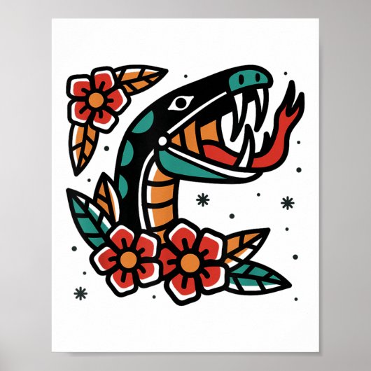 Snake Old School American Traditional Tattoo Flash Poster (Voorkant)