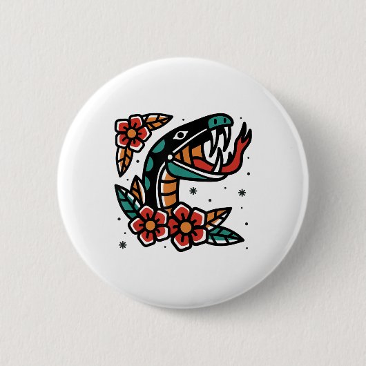 Snake Old School American Traditional Tattoo Flash Ronde Button 5,7 Cm (Voorkant)