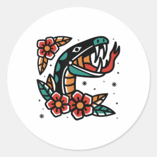 Snake Old School American Traditional Tattoo Flash Ronde Sticker