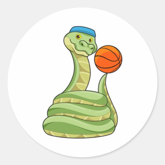 Snake op Basketball Sports Ronde Sticker (Voorkant)