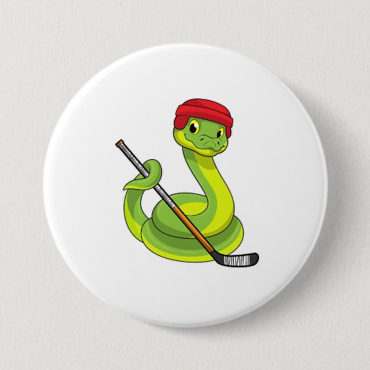 Snake op Ice hockey met Ice hockey stick Ronde Button 7,6 Cm (Voorkant)