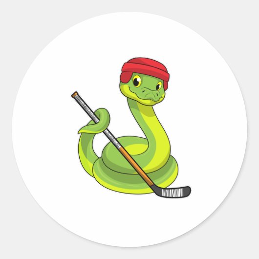 Snake op Ice hockey met Ice hockey stick Ronde Sticker (Voorkant)