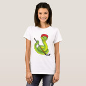 Snake op Ice hockey met Ice hockey stick T-shirt (Voorkant volledig)