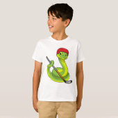 Snake op Ice hockey met Ice hockey stick T-shirt (Voorkant volledig)