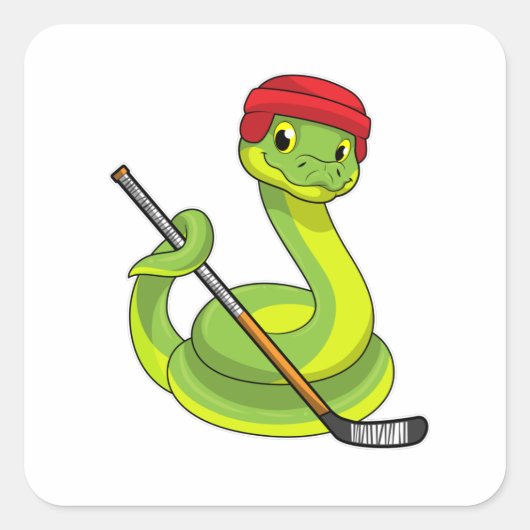 Snake op Ice hockey met Ice hockey stick Vierkante Sticker (Voorkant)