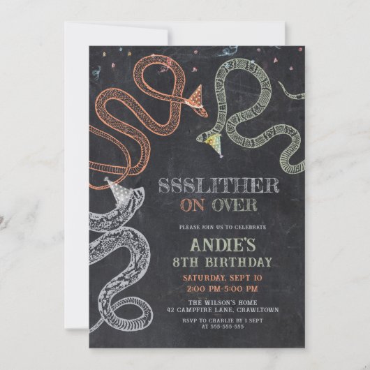 Snake Party Chalkboard Reptiel Verjaardag Kaart (Voorkant)