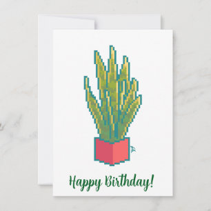 Snake plant, happy birthday pixelart, Pixel Art Feestdagenkaart
