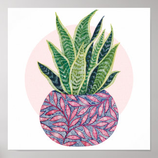Snake Plant Kleurrijke waterverf illustratie Poster